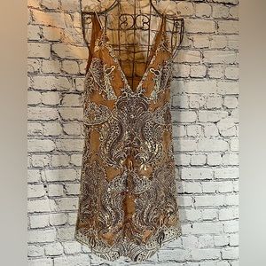 Gold Sequin Glitter Free People Mini Dress